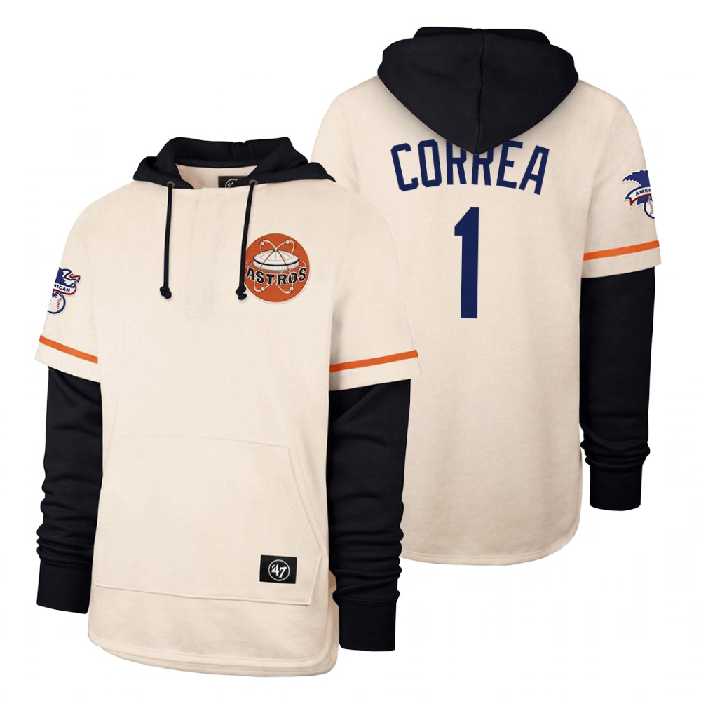 Men Houston Astros #1 Correa Cream 2021 Pullover Hoodie MLB Jersey->customized mlb jersey->Custom Jersey